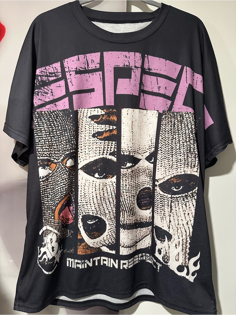 Oversized Graphic T-Shirt Black Ski Mask Graphic “Maintain Respect” Unisex